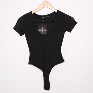 PrettyLittleThing NWT Black Cuff Sleeve Ribbed Body Suit Size 4